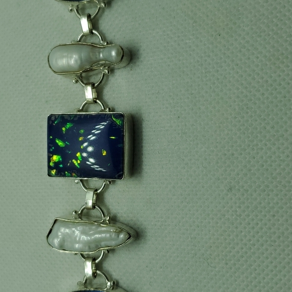 COPY - Nwot!! 925 doublet opal,river pearl,blue topaz,lapis bracelet - Picture 2 of 11